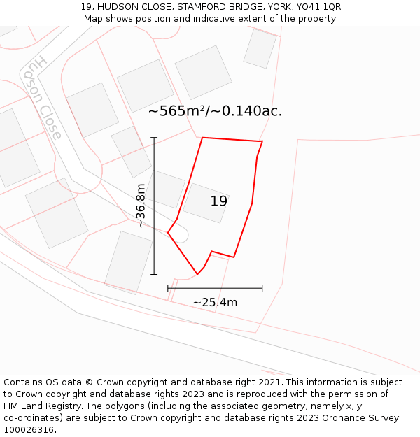 19, HUDSON CLOSE, STAMFORD BRIDGE, YORK, YO41 1QR: Plot and title map