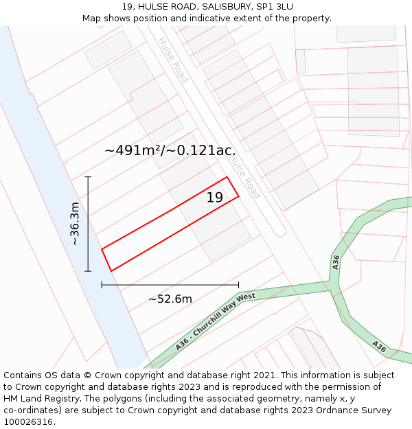19, HULSE ROAD, SALISBURY, SP1 3LU: Plot and title map