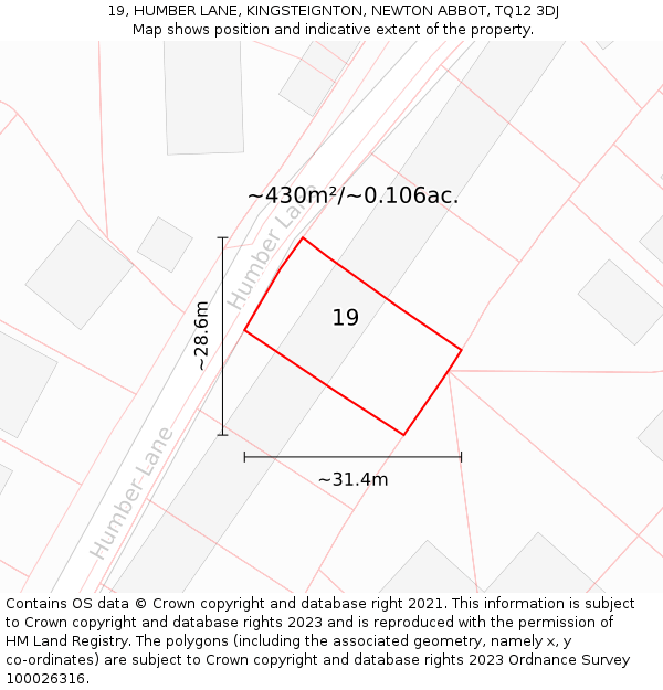 19, HUMBER LANE, KINGSTEIGNTON, NEWTON ABBOT, TQ12 3DJ: Plot and title map