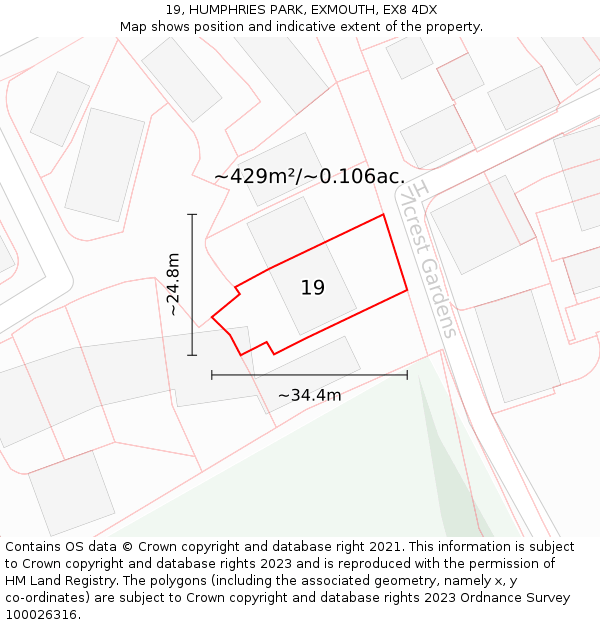 19, HUMPHRIES PARK, EXMOUTH, EX8 4DX: Plot and title map
