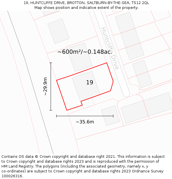 19, HUNTCLIFFE DRIVE, BROTTON, SALTBURN-BY-THE-SEA, TS12 2QL: Plot and title map