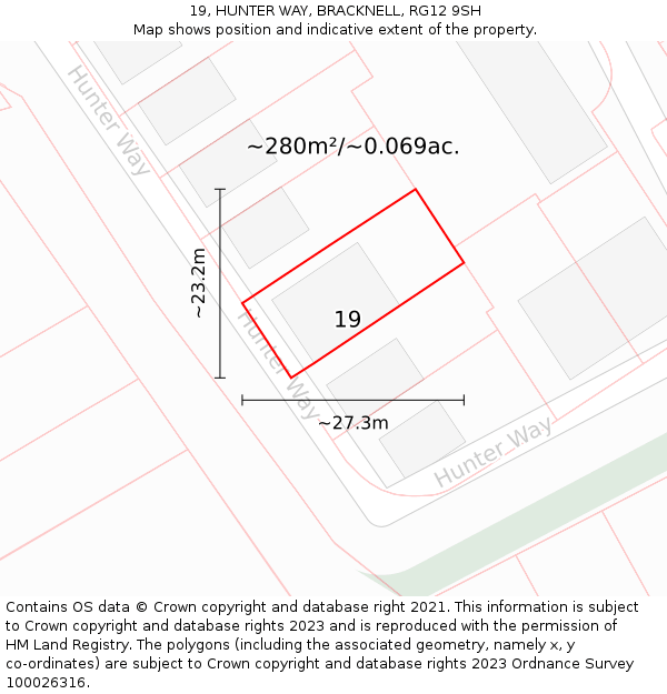 19, HUNTER WAY, BRACKNELL, RG12 9SH: Plot and title map
