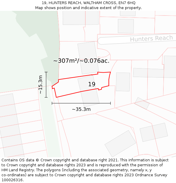 19, HUNTERS REACH, WALTHAM CROSS, EN7 6HQ: Plot and title map