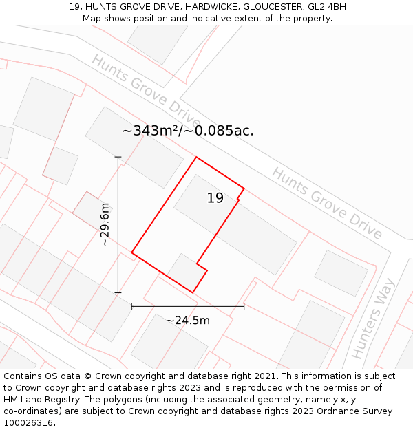 19, HUNTS GROVE DRIVE, HARDWICKE, GLOUCESTER, GL2 4BH: Plot and title map