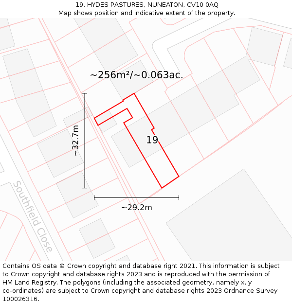 19, HYDES PASTURES, NUNEATON, CV10 0AQ: Plot and title map