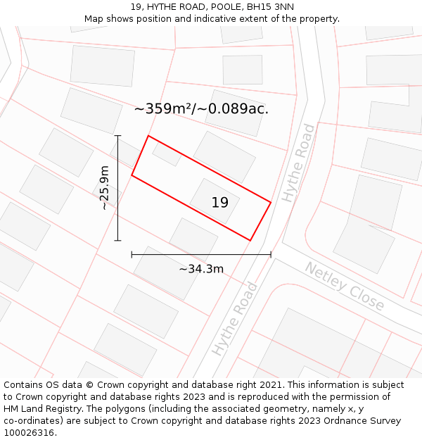 19, HYTHE ROAD, POOLE, BH15 3NN: Plot and title map