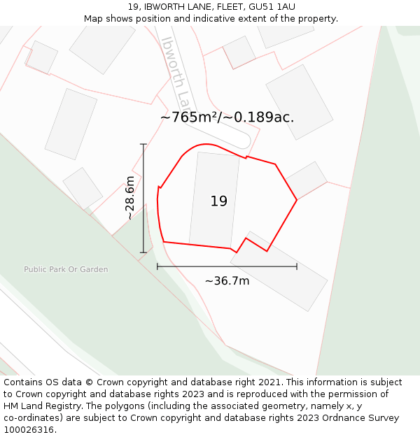 19, IBWORTH LANE, FLEET, GU51 1AU: Plot and title map