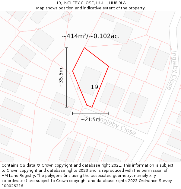 19, INGLEBY CLOSE, HULL, HU8 9LA: Plot and title map