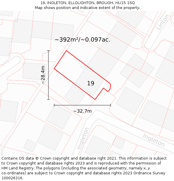 19, INGLETON, ELLOUGHTON, BROUGH, HU15 1SQ: Plot and title map
