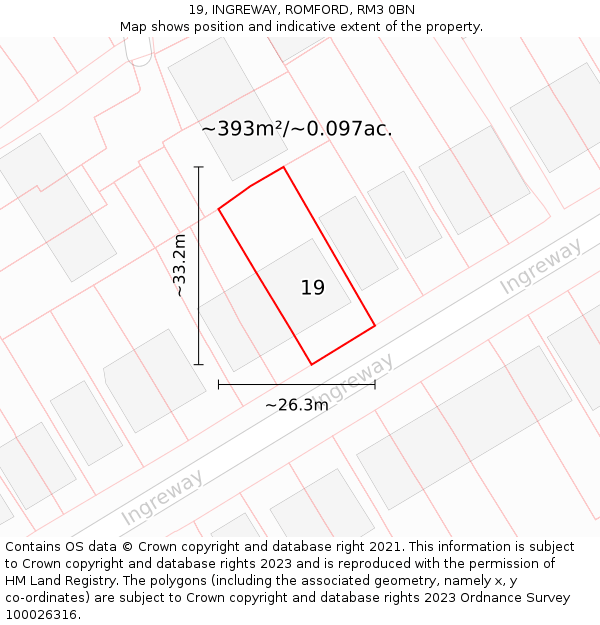 19, INGREWAY, ROMFORD, RM3 0BN: Plot and title map