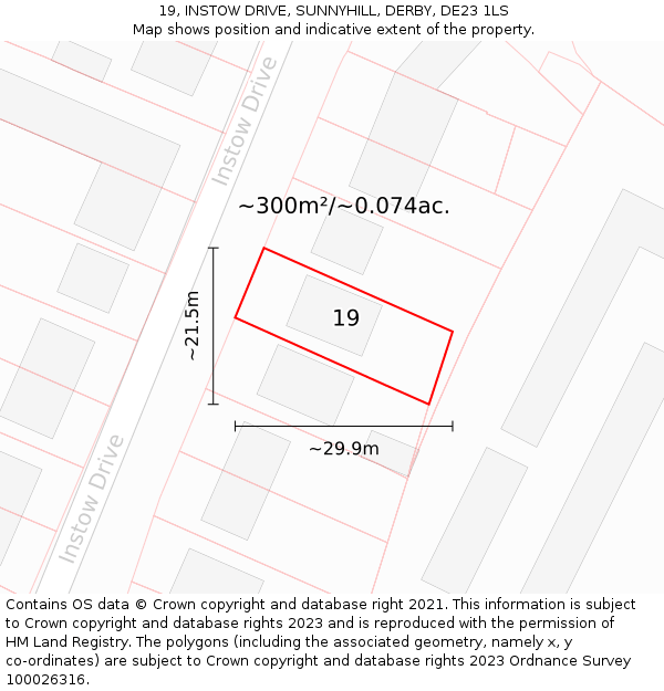 19, INSTOW DRIVE, SUNNYHILL, DERBY, DE23 1LS: Plot and title map