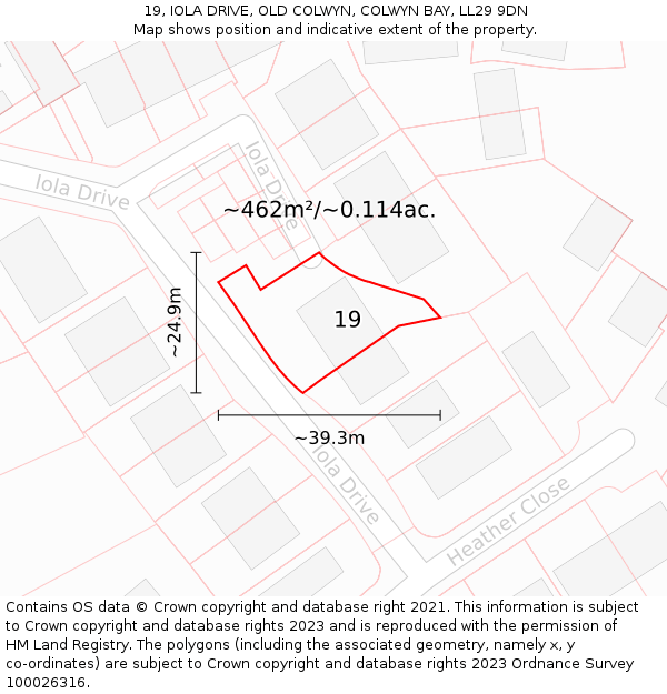19, IOLA DRIVE, OLD COLWYN, COLWYN BAY, LL29 9DN: Plot and title map