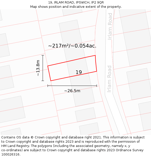 19, IRLAM ROAD, IPSWICH, IP2 9QR: Plot and title map