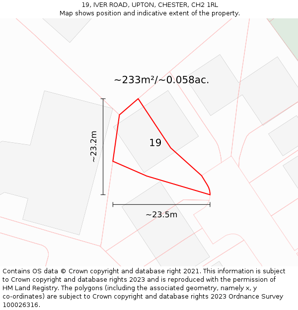 19, IVER ROAD, UPTON, CHESTER, CH2 1RL: Plot and title map