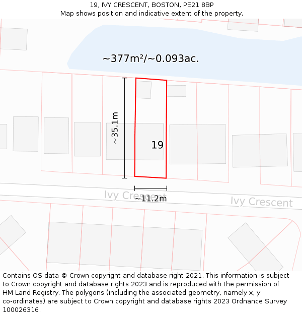 19, IVY CRESCENT, BOSTON, PE21 8BP: Plot and title map