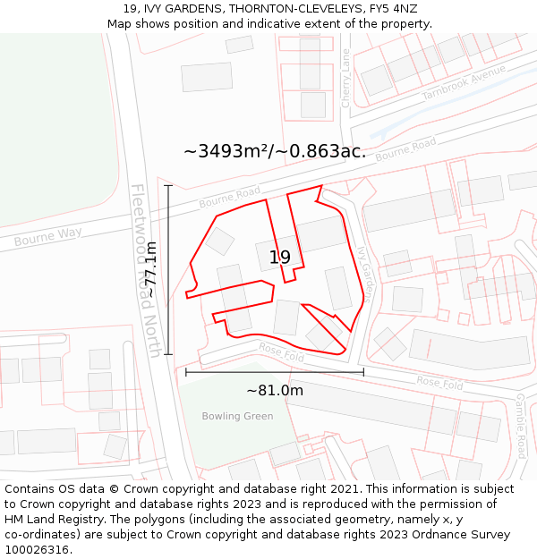 19, IVY GARDENS, THORNTON-CLEVELEYS, FY5 4NZ: Plot and title map