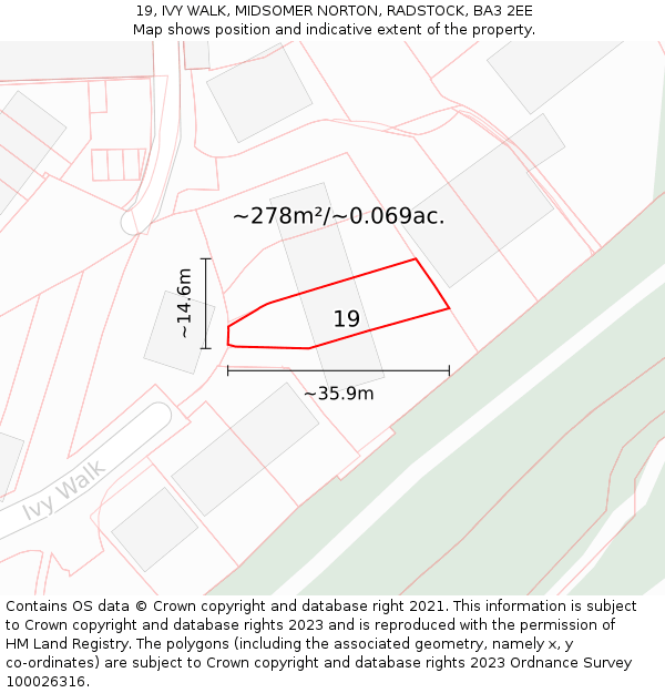 19, IVY WALK, MIDSOMER NORTON, RADSTOCK, BA3 2EE: Plot and title map