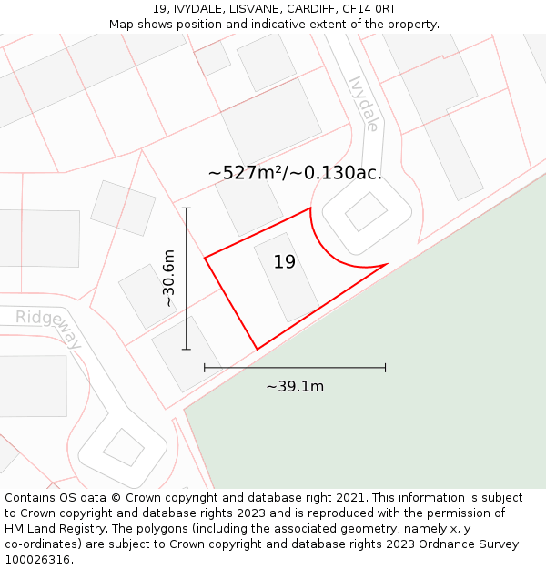19, IVYDALE, LISVANE, CARDIFF, CF14 0RT: Plot and title map