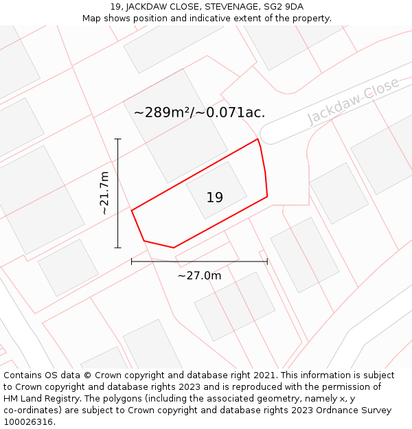 19, JACKDAW CLOSE, STEVENAGE, SG2 9DA: Plot and title map