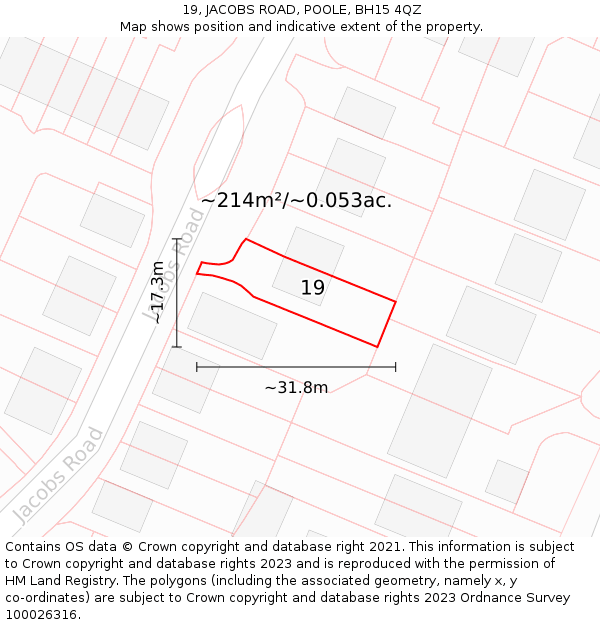 19, JACOBS ROAD, POOLE, BH15 4QZ: Plot and title map