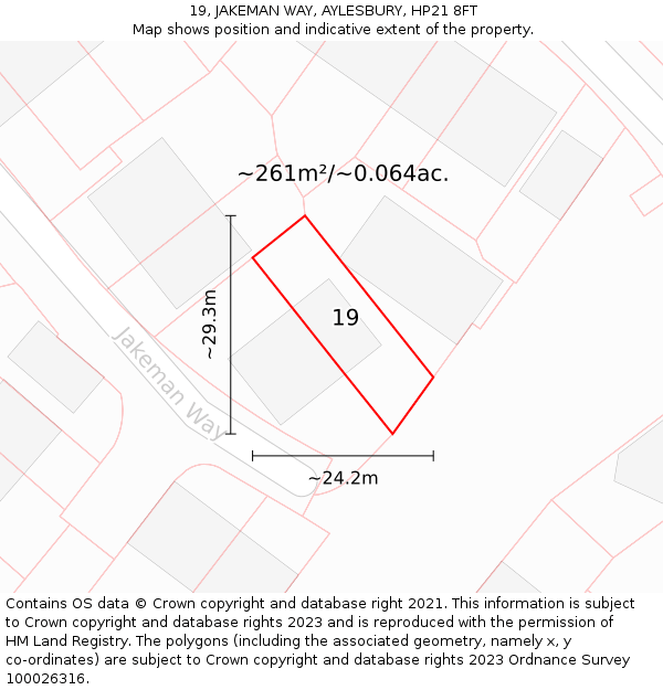 19, JAKEMAN WAY, AYLESBURY, HP21 8FT: Plot and title map