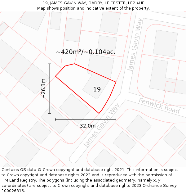 19, JAMES GAVIN WAY, OADBY, LEICESTER, LE2 4UE: Plot and title map