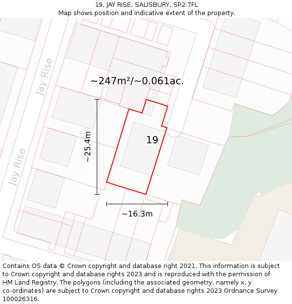 19, JAY RISE, SALISBURY, SP2 7FL: Plot and title map