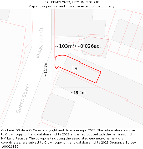 19, JEEVES YARD, HITCHIN, SG4 9TE: Plot and title map