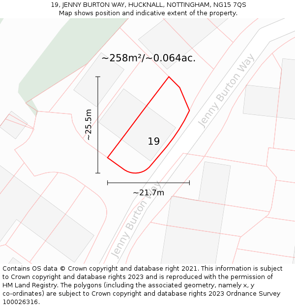 19, JENNY BURTON WAY, HUCKNALL, NOTTINGHAM, NG15 7QS: Plot and title map