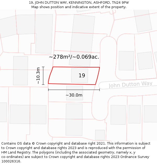 19, JOHN DUTTON WAY, KENNINGTON, ASHFORD, TN24 9PW: Plot and title map