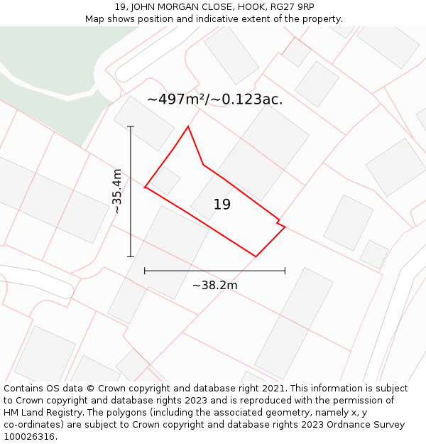 19, JOHN MORGAN CLOSE, HOOK, RG27 9RP: Plot and title map