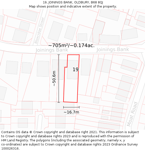 19, JOININGS BANK, OLDBURY, B68 8QJ: Plot and title map
