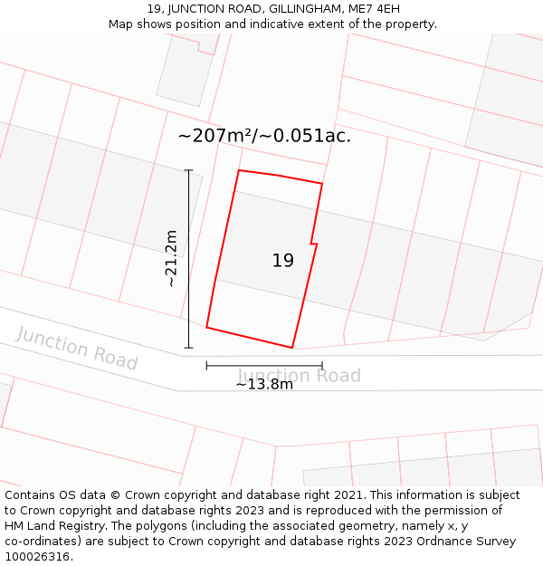 19, JUNCTION ROAD, GILLINGHAM, ME7 4EH: Plot and title map