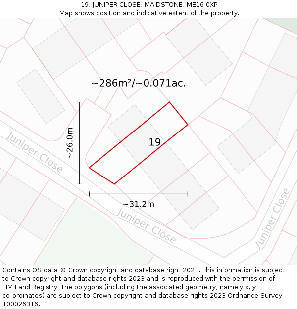 19, JUNIPER CLOSE, MAIDSTONE, ME16 0XP: Plot and title map