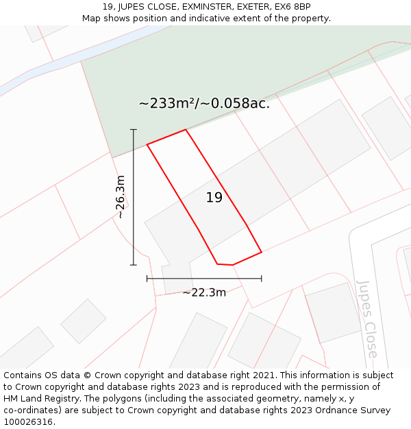 19, JUPES CLOSE, EXMINSTER, EXETER, EX6 8BP: Plot and title map