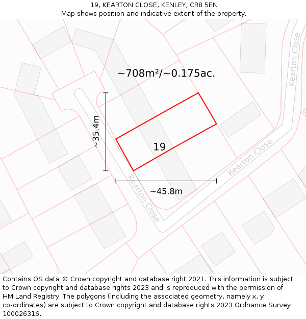 19, KEARTON CLOSE, KENLEY, CR8 5EN: Plot and title map