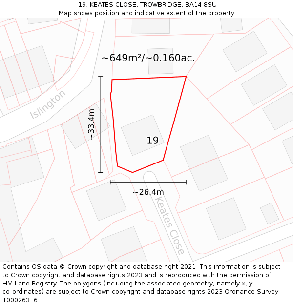 19, KEATES CLOSE, TROWBRIDGE, BA14 8SU: Plot and title map