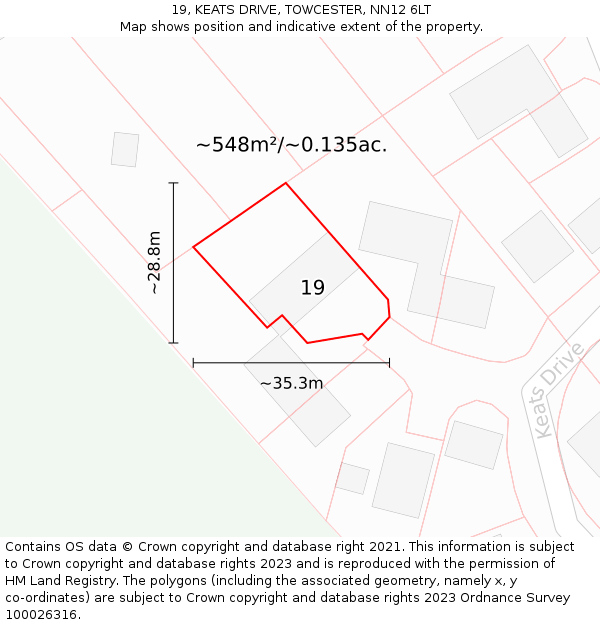 19, KEATS DRIVE, TOWCESTER, NN12 6LT: Plot and title map