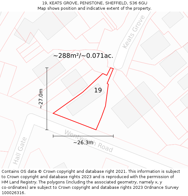19, KEATS GROVE, PENISTONE, SHEFFIELD, S36 6GU: Plot and title map