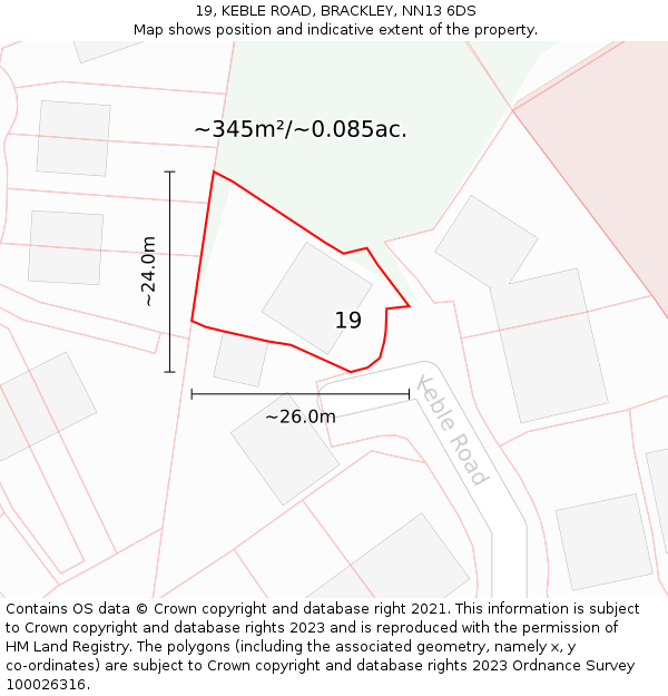 19, KEBLE ROAD, BRACKLEY, NN13 6DS: Plot and title map