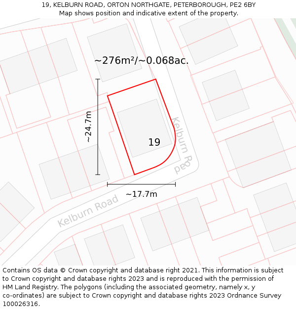 19, KELBURN ROAD, ORTON NORTHGATE, PETERBOROUGH, PE2 6BY: Plot and title map