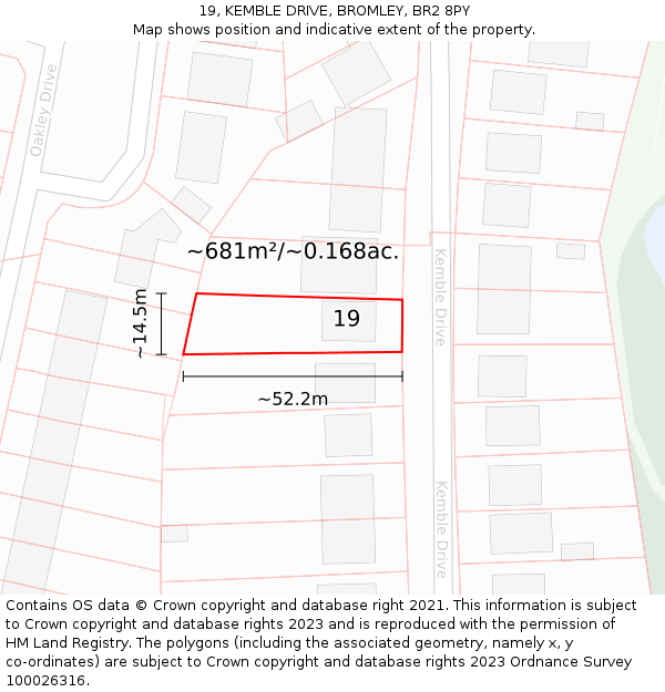 19, KEMBLE DRIVE, BROMLEY, BR2 8PY: Plot and title map