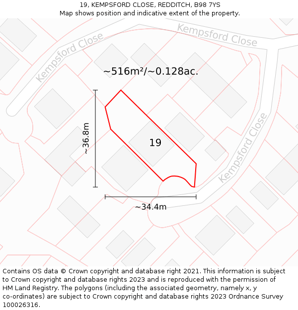 19, KEMPSFORD CLOSE, REDDITCH, B98 7YS: Plot and title map