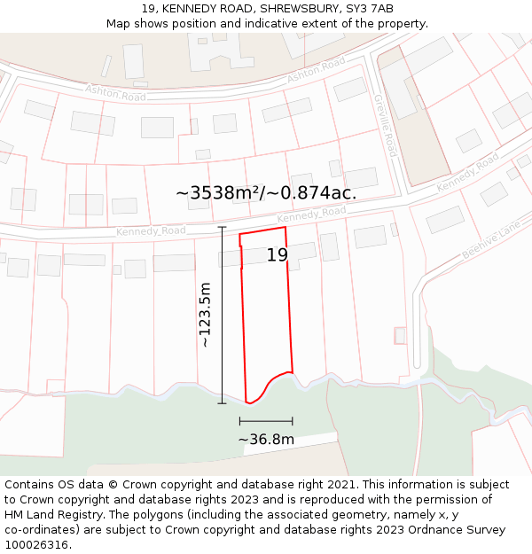 19, KENNEDY ROAD, SHREWSBURY, SY3 7AB: Plot and title map