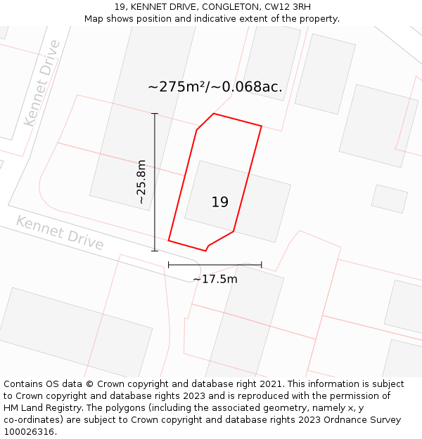 19, KENNET DRIVE, CONGLETON, CW12 3RH: Plot and title map