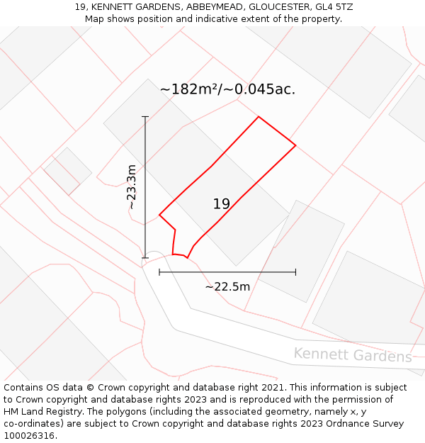 19, KENNETT GARDENS, ABBEYMEAD, GLOUCESTER, GL4 5TZ: Plot and title map