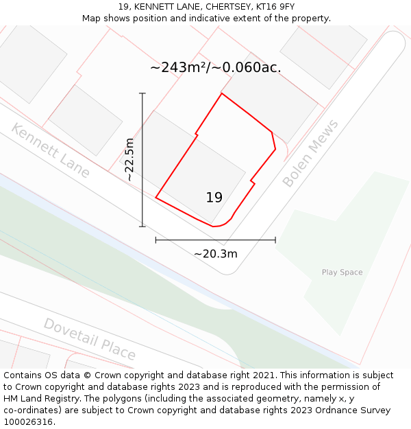 19, KENNETT LANE, CHERTSEY, KT16 9FY: Plot and title map
