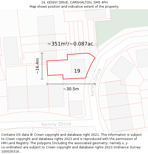 19, KENNY DRIVE, CARSHALTON, SM5 4PH: Plot and title map