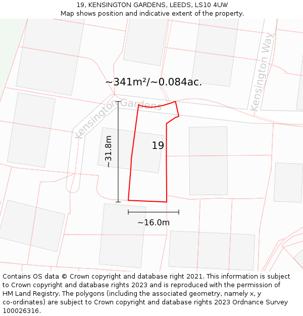 19, KENSINGTON GARDENS, LEEDS, LS10 4UW: Plot and title map