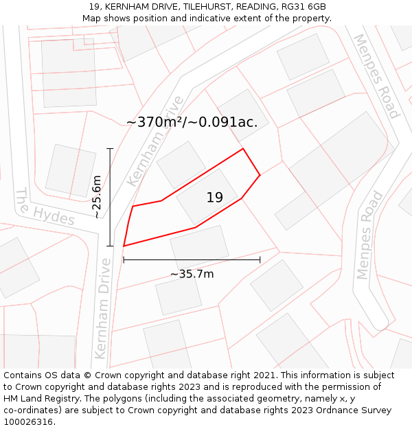 19, KERNHAM DRIVE, TILEHURST, READING, RG31 6GB: Plot and title map